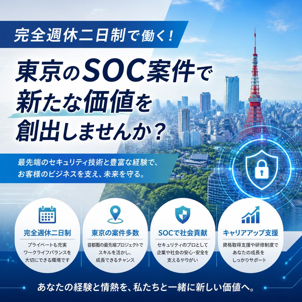 完全週休二日制で働く！東京のSOC案件をご紹介_クロノフリージア合同会社